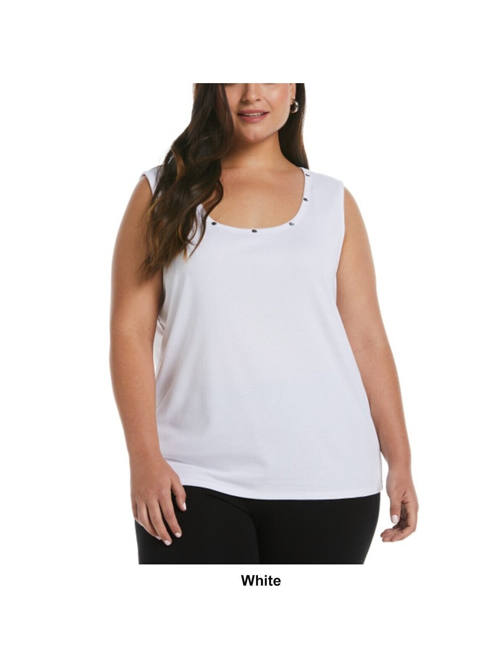 Rafaella Plus Size Crew Neck Tank Top - White 2X